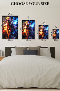 EMESA metal wall art size comparison guide for Fire and Shadow Rival Warriors