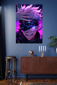Neon Visor Hero metal wall art displayed in a modern interior