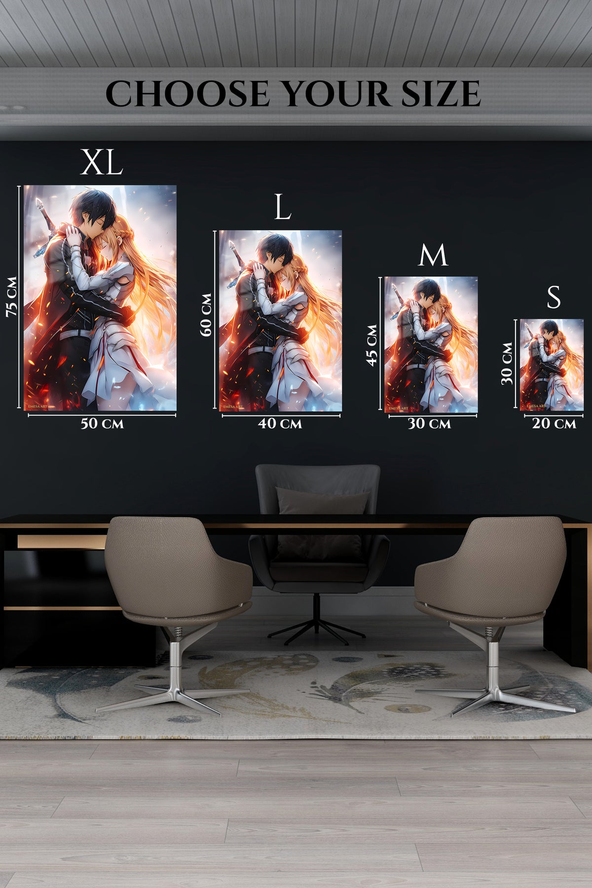 EMESA metal wall art size comparison guide for Emberlit Fantasy Embrace