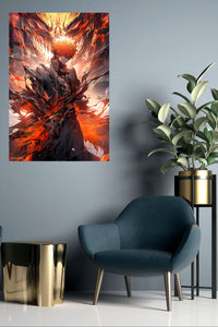 Blazing Shadow Warrior metal wall art displayed in a contemporary living space