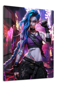 Neon Blue Braid Rebel premium metal wall art Ã¢â‚¬â€œ front view