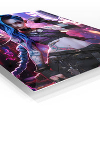 Neon Blue Braid Rebel premium metal wall art Ã¢â‚¬â€œ angled view