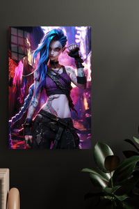 Neon Blue Braid Rebel metal wall art displayed in a modern interior