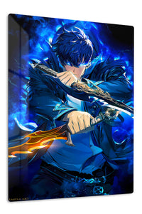 Azure Blade Guardian premium metal wall art Ã¢â‚¬â€œ front view