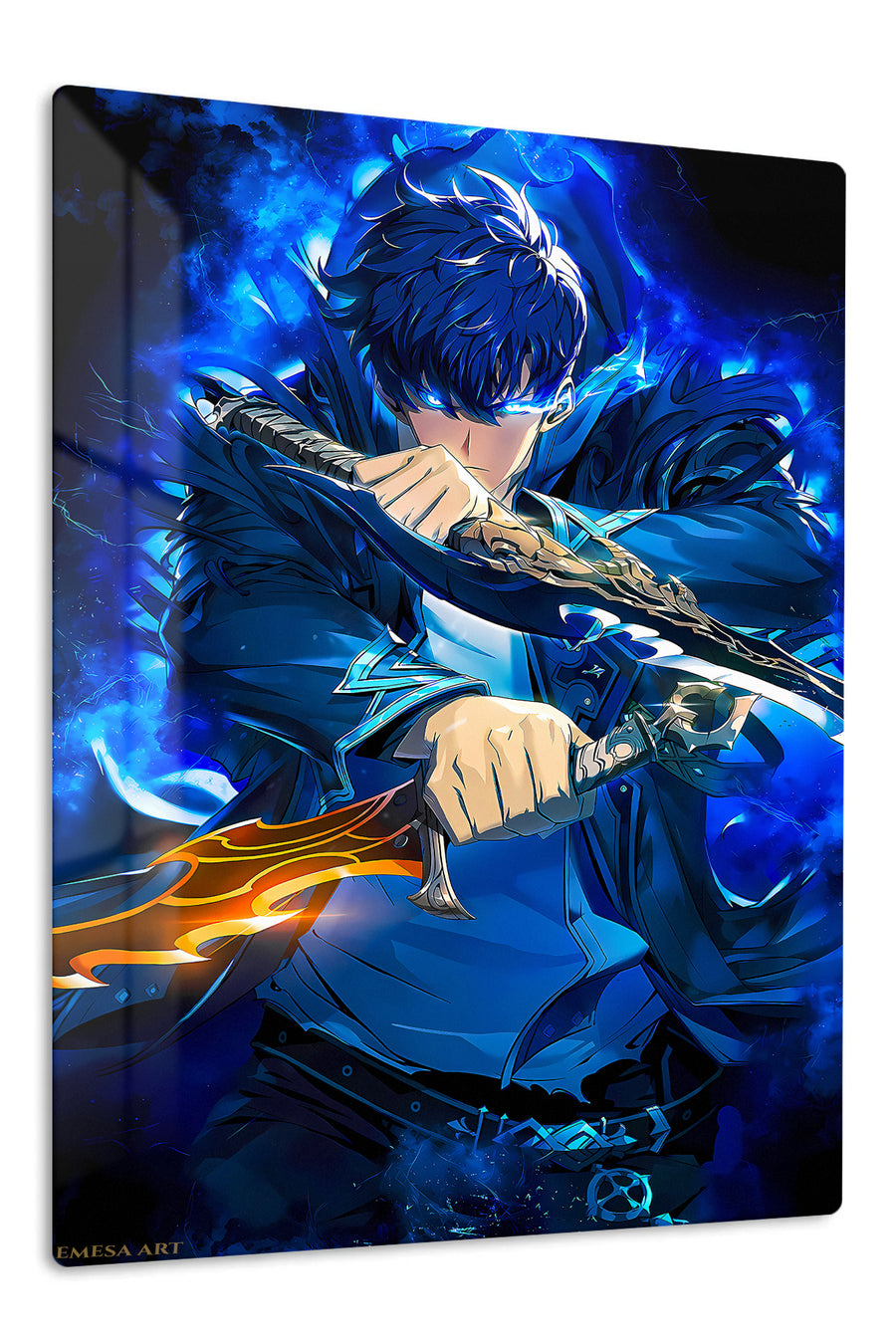 Azure Blade Guardian premium metal wall art Ã¢â‚¬â€œ front view