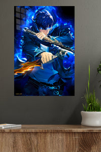 Azure Blade Guardian metal wall art displayed in a modern interior