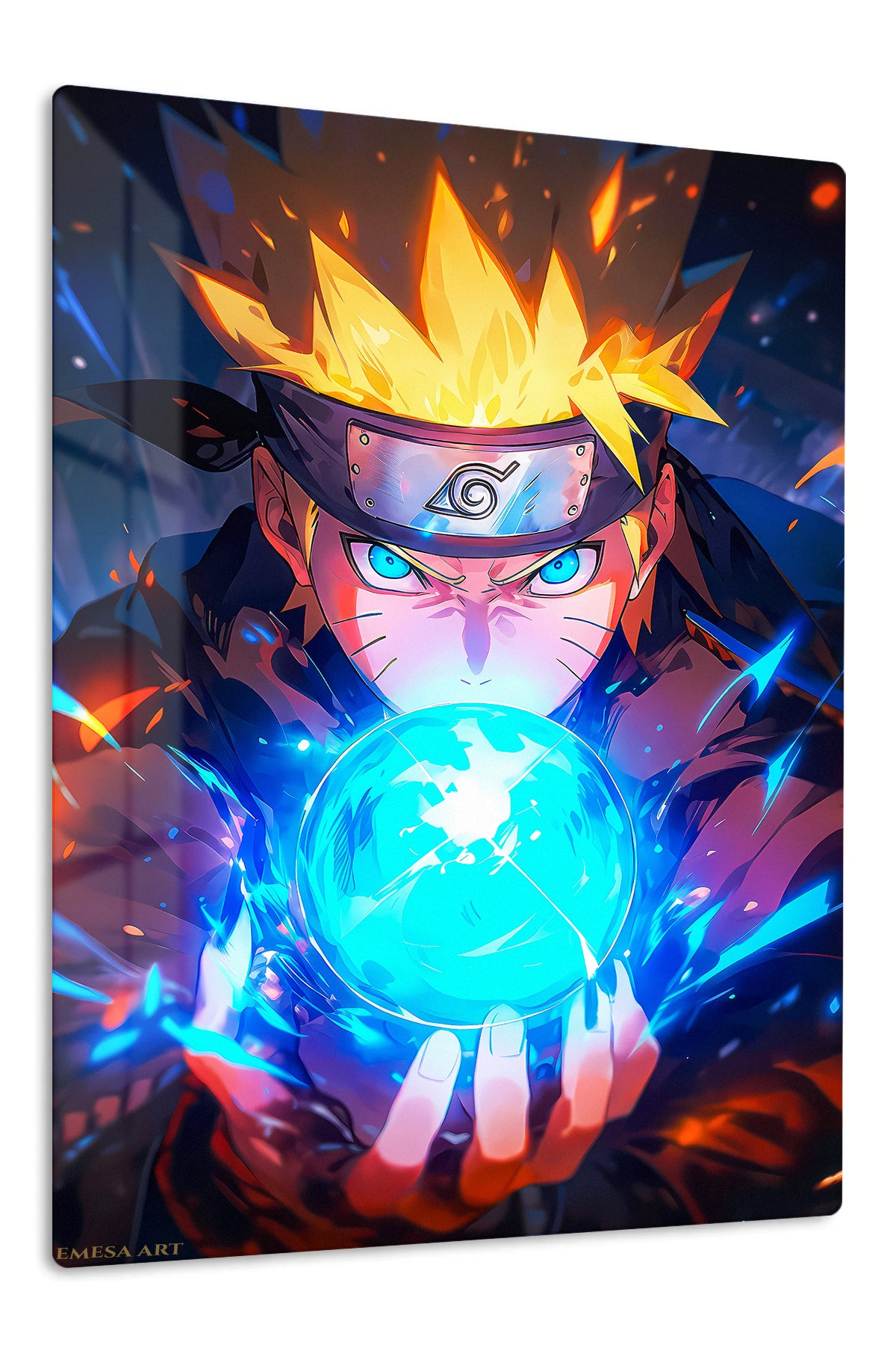 Blazing Ninja Energy Orb premium metal wall art Ã¢â‚¬â€œ front view