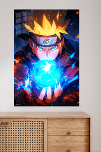 Blazing Ninja Energy Orb metal wall art displayed in a modern interior