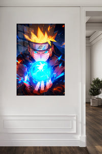 Blazing Ninja Energy Orb metal wall art displayed in a contemporary living space