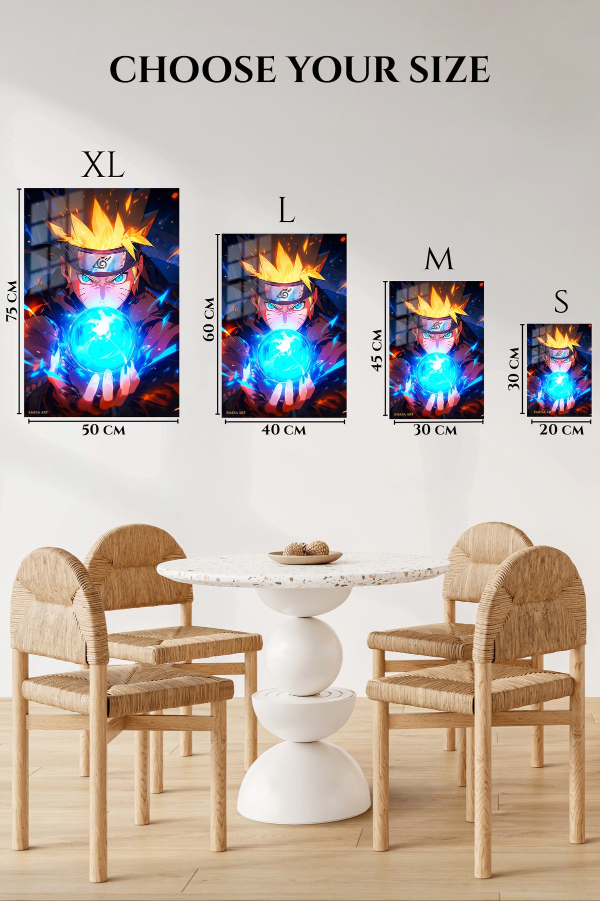 EMESA metal wall art size comparison guide for Blazing Ninja Energy Orb