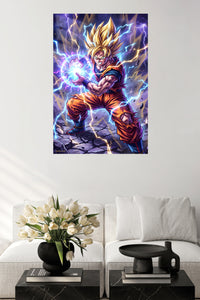 Lightning Sphere Warrior metal wall art displayed in a contemporary living space