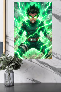 Emerald Lightning Warrior metal wall art displayed in a modern interior