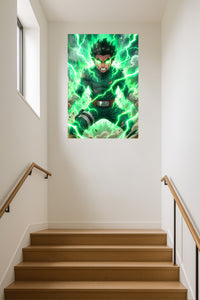 Emerald Lightning Warrior metal wall art displayed in a contemporary living space