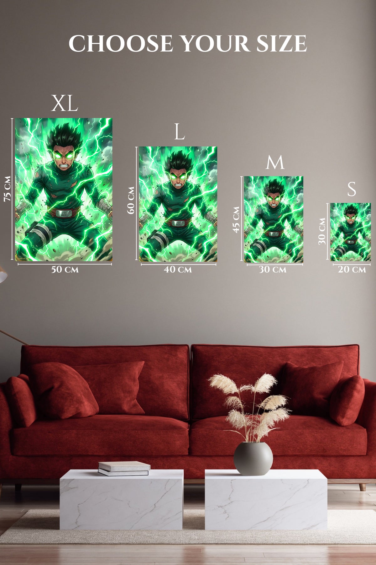 EMESA metal wall art size comparison guide for Emerald Lightning Warrior
