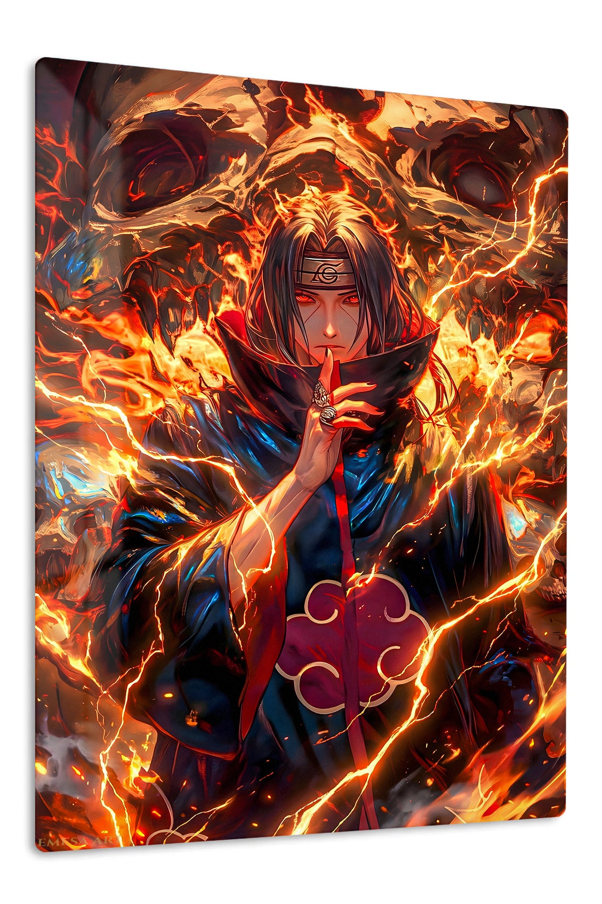 Flamebound Shadow Warrior premium metal wall art Ã¢â‚¬â€œ front view