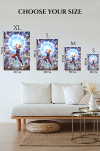 EMESA metal wall art size comparison guide for Golden-Haired Warrior's Lightning Surge