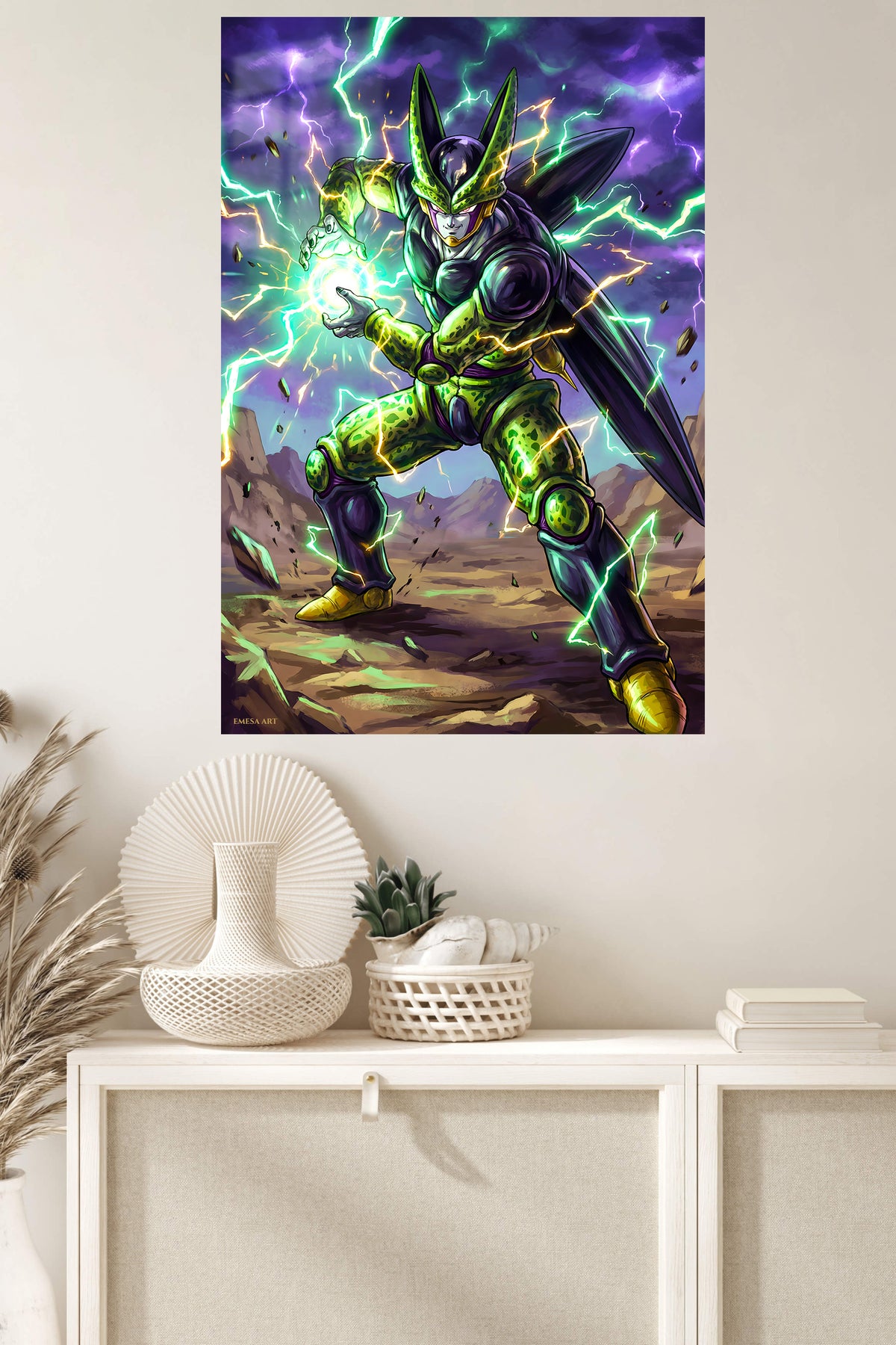 Emerald Storm Warrior metal wall art displayed in a modern interior
