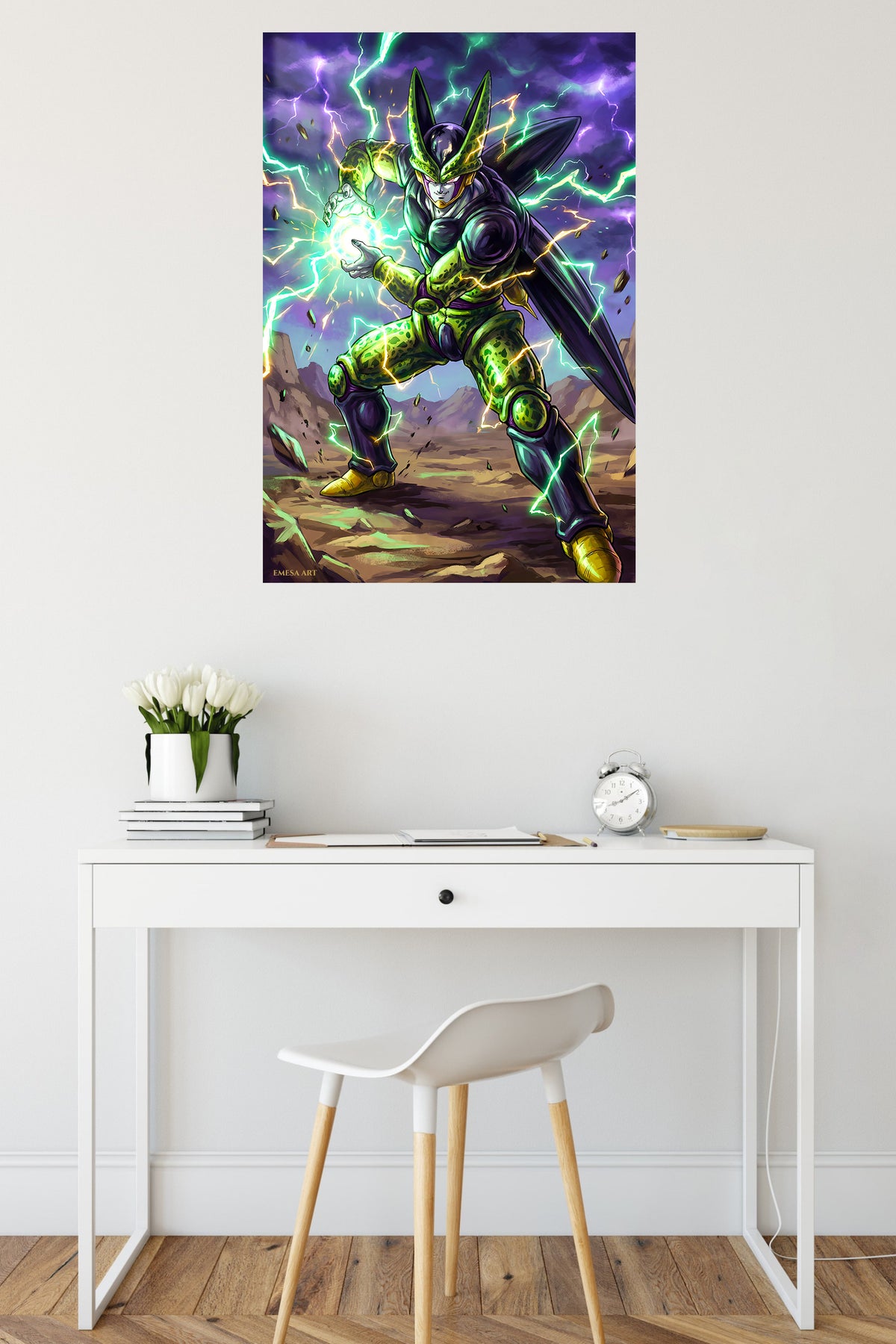 Emerald Storm Warrior metal wall art displayed in a contemporary living space