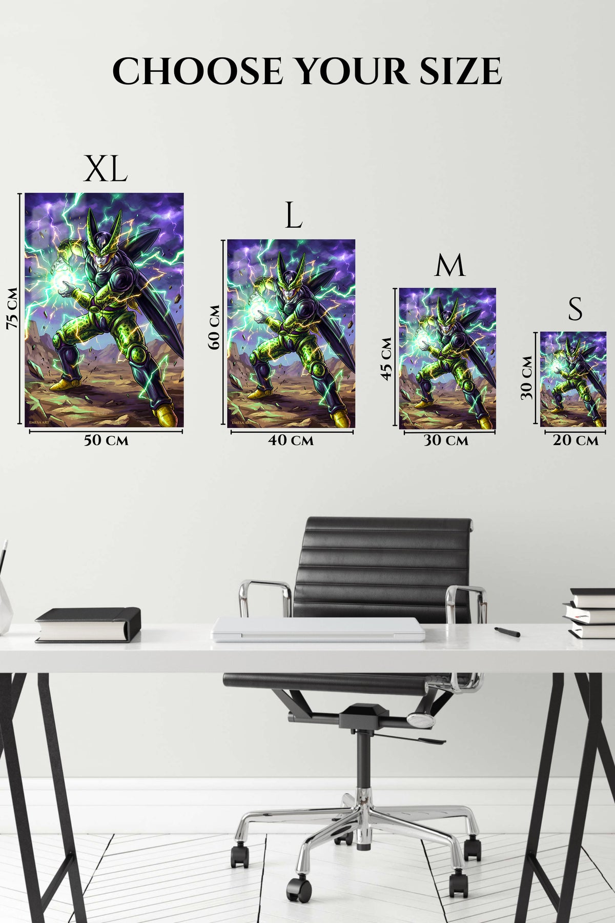 EMESA metal wall art size comparison guide for Emerald Storm Warrior