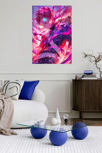 Crimson Aura Warrior metal wall art displayed in a contemporary living space