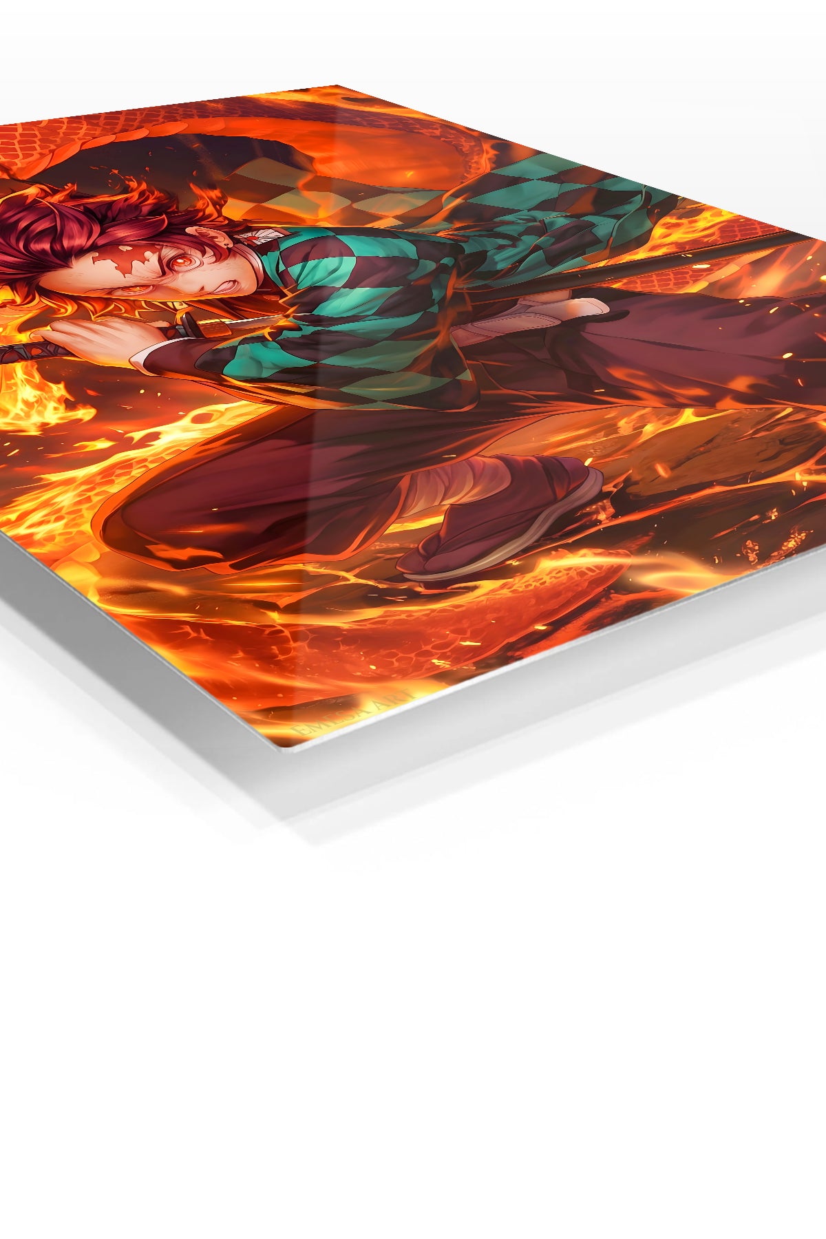Flame Serpent Sword Warrior premium metal wall art Ã¢â‚¬â€œ angled view