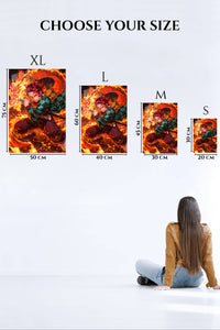 EMESA metal wall art size comparison guide for Flame Serpent Sword Warrior