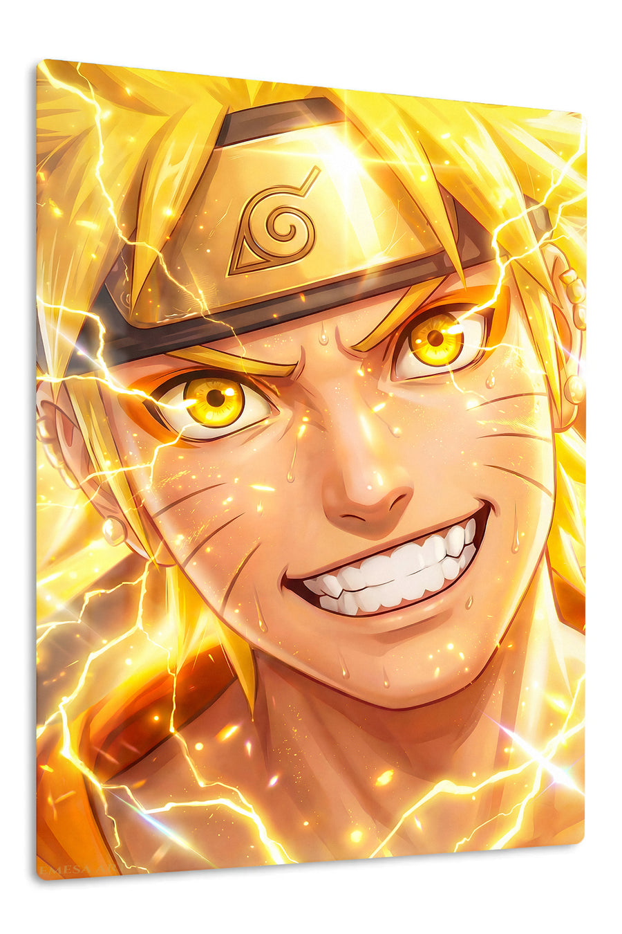 Golden Lightning Ninja Portrait premium metal wall art Ã¢â‚¬â€œ front view