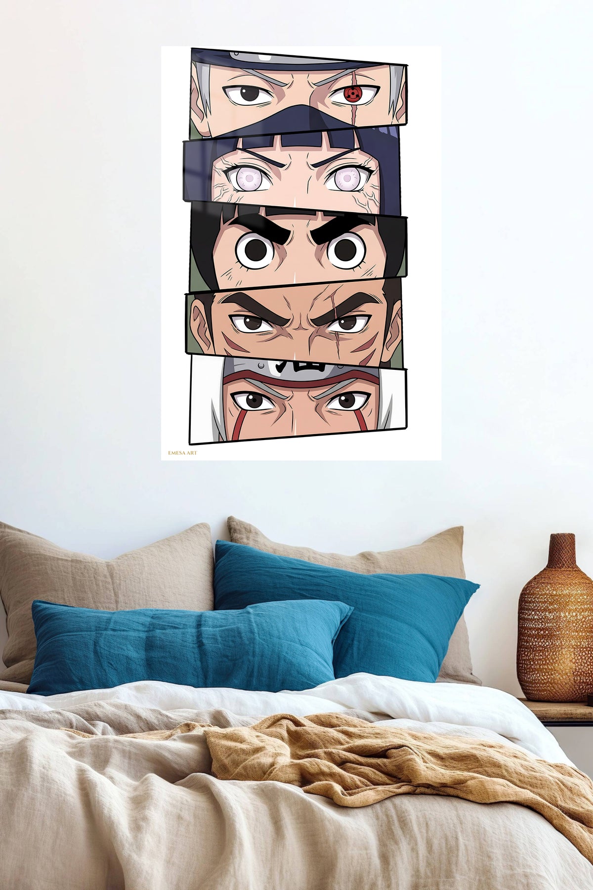 Five Warrior Gazes metal wall art displayed in a contemporary living space