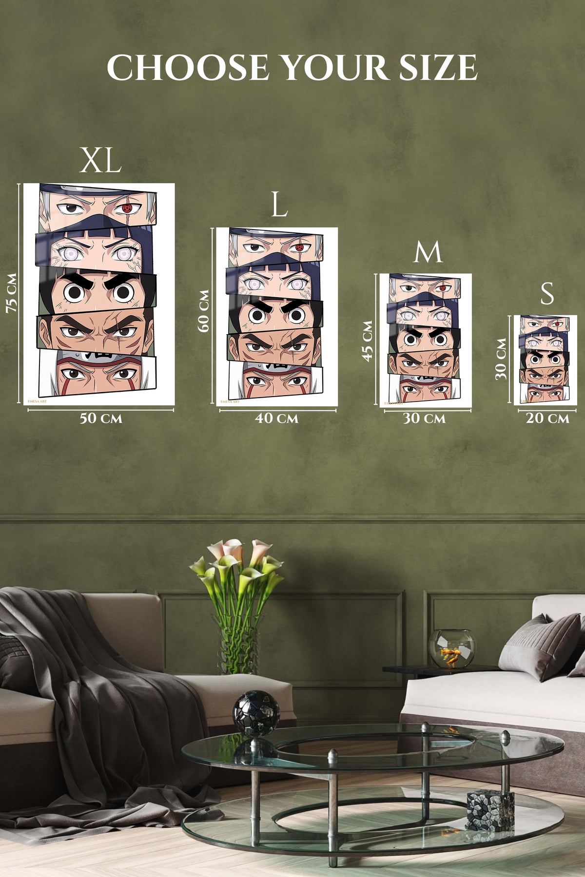 EMESA metal wall art size comparison guide for Five Warrior Gazes