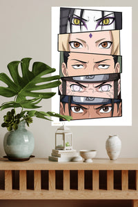 Anime Eyes Portrait Stack metal wall art displayed in a modern interior