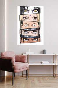 Anime Eyes Portrait Stack metal wall art displayed in a contemporary living space