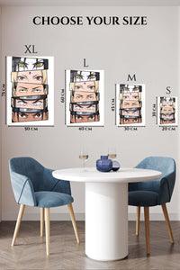 EMESA metal wall art size comparison guide for Anime Eyes Portrait Stack
