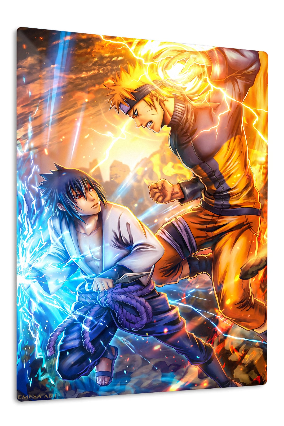 Thunder and Flame Duel premium metal wall art Ã¢â‚¬â€œ front view