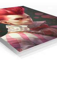 Crimson Quiff Portrait premium metal wall art Ã¢â‚¬â€œ angled view