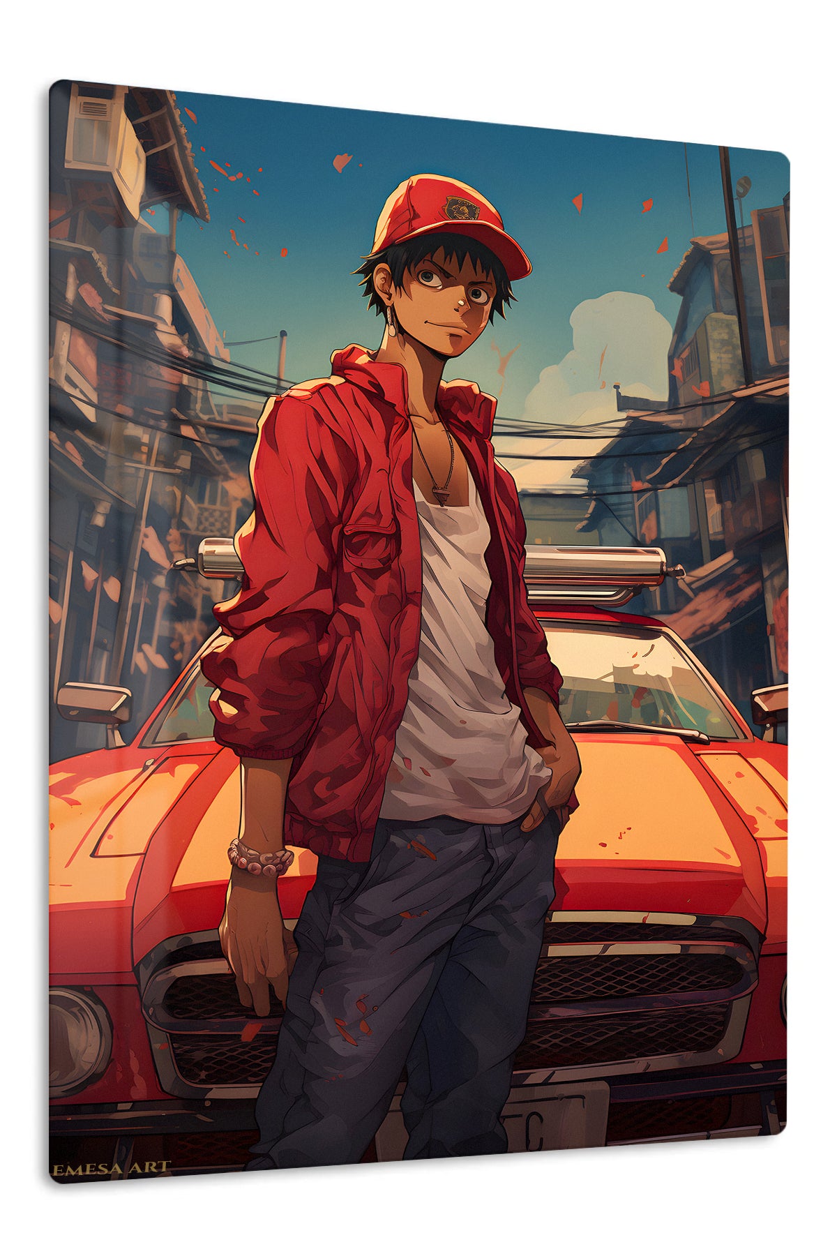 Red Cap Street Racer premium metal wall art Ã¢â‚¬â€œ front view