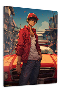 Red Cap Street Racer premium metal wall art Ã¢â‚¬â€œ front view