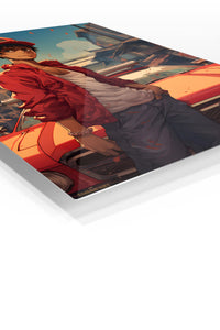 Red Cap Street Racer premium metal wall art Ã¢â‚¬â€œ angled view
