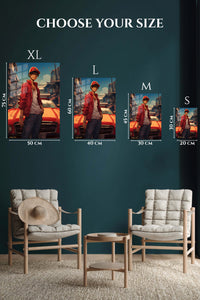 EMESA metal wall art size comparison guide for Red Cap Street Racer