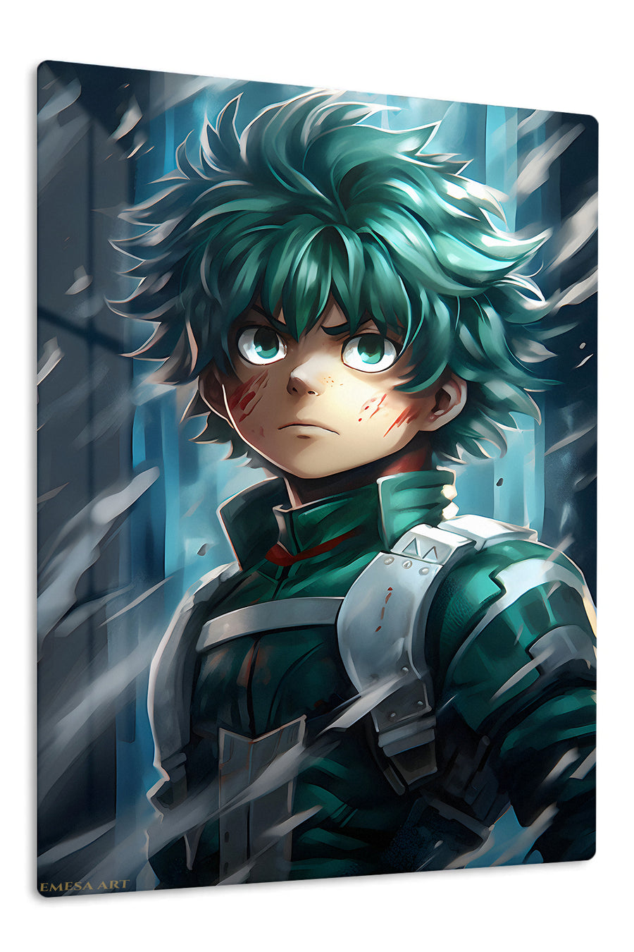 Teal-Haired Fantasy Warrior premium metal wall art Ã¢â‚¬â€œ front view