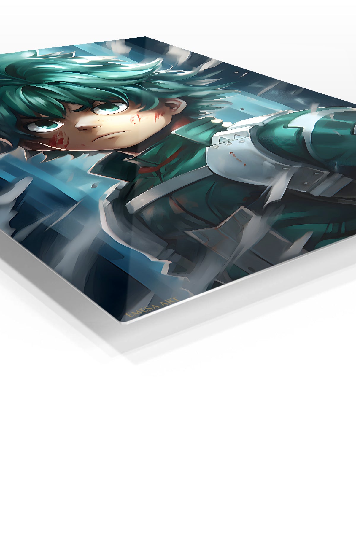 Teal-Haired Fantasy Warrior premium metal wall art Ã¢â‚¬â€œ angled view