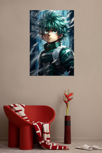 Teal-Haired Fantasy Warrior metal wall art displayed in a contemporary living space
