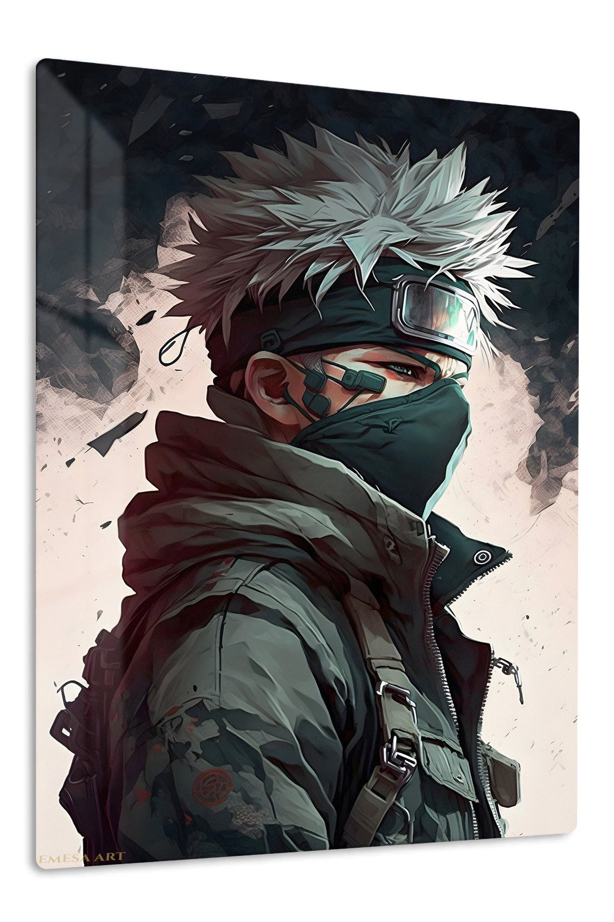 Silver-Haired Tactical Guardian premium metal wall art Ã¢â‚¬â€œ front view