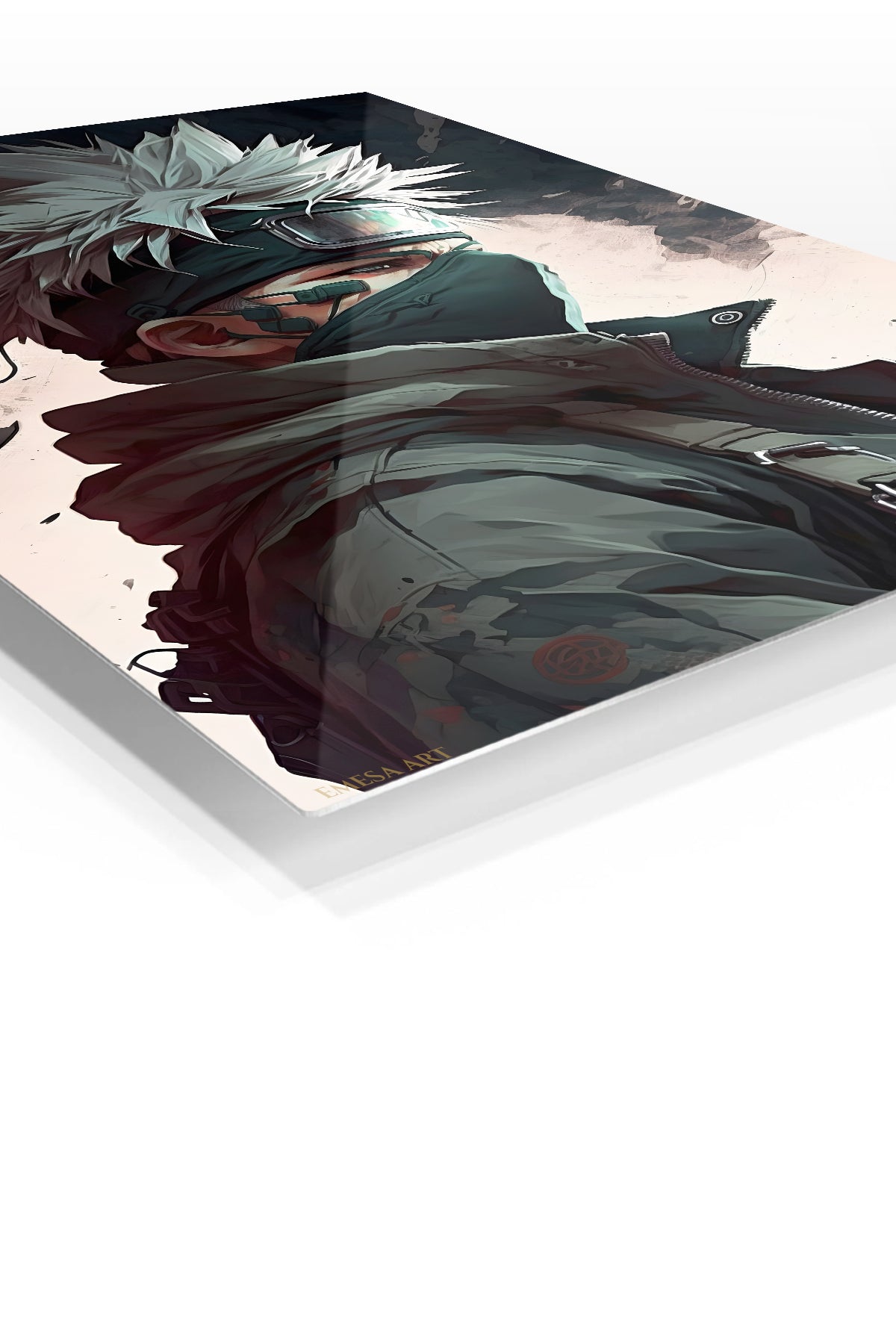 Silver-Haired Tactical Guardian premium metal wall art Ã¢â‚¬â€œ angled view