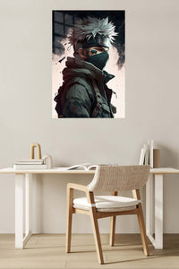 Silver-Haired Tactical Guardian metal wall art displayed in a contemporary living space