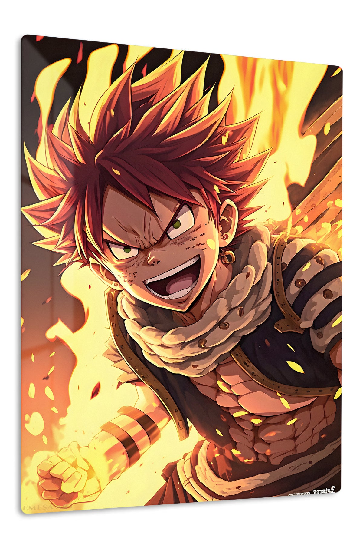 Blazing Spiky-Haired Fighter premium metal wall art Ã¢â‚¬â€œ front view