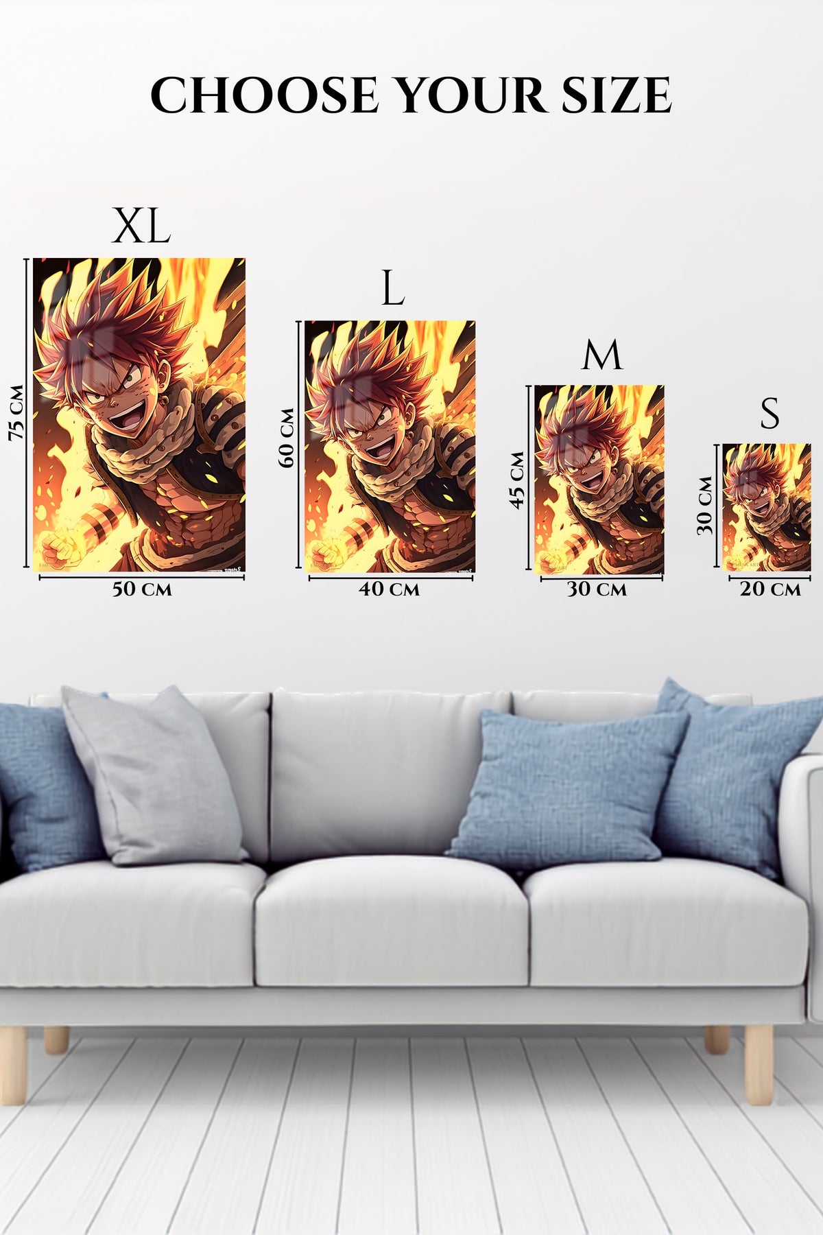 EMESA metal wall art size comparison guide for Blazing Spiky-Haired Fighter