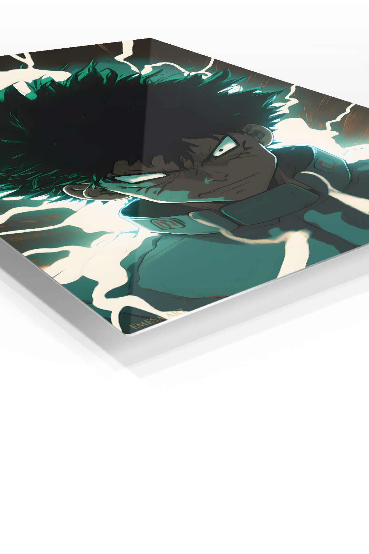 Emerald Surge Hero premium metal wall art Ã¢â‚¬â€œ angled view