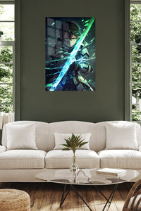 Emerald Blade Warrior metal wall art displayed in a contemporary living space