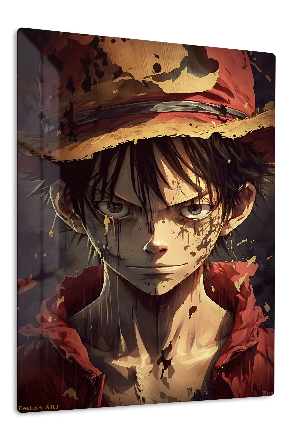 Weathered Straw Hat Adventurer premium metal wall art Ã¢â‚¬â€œ front view