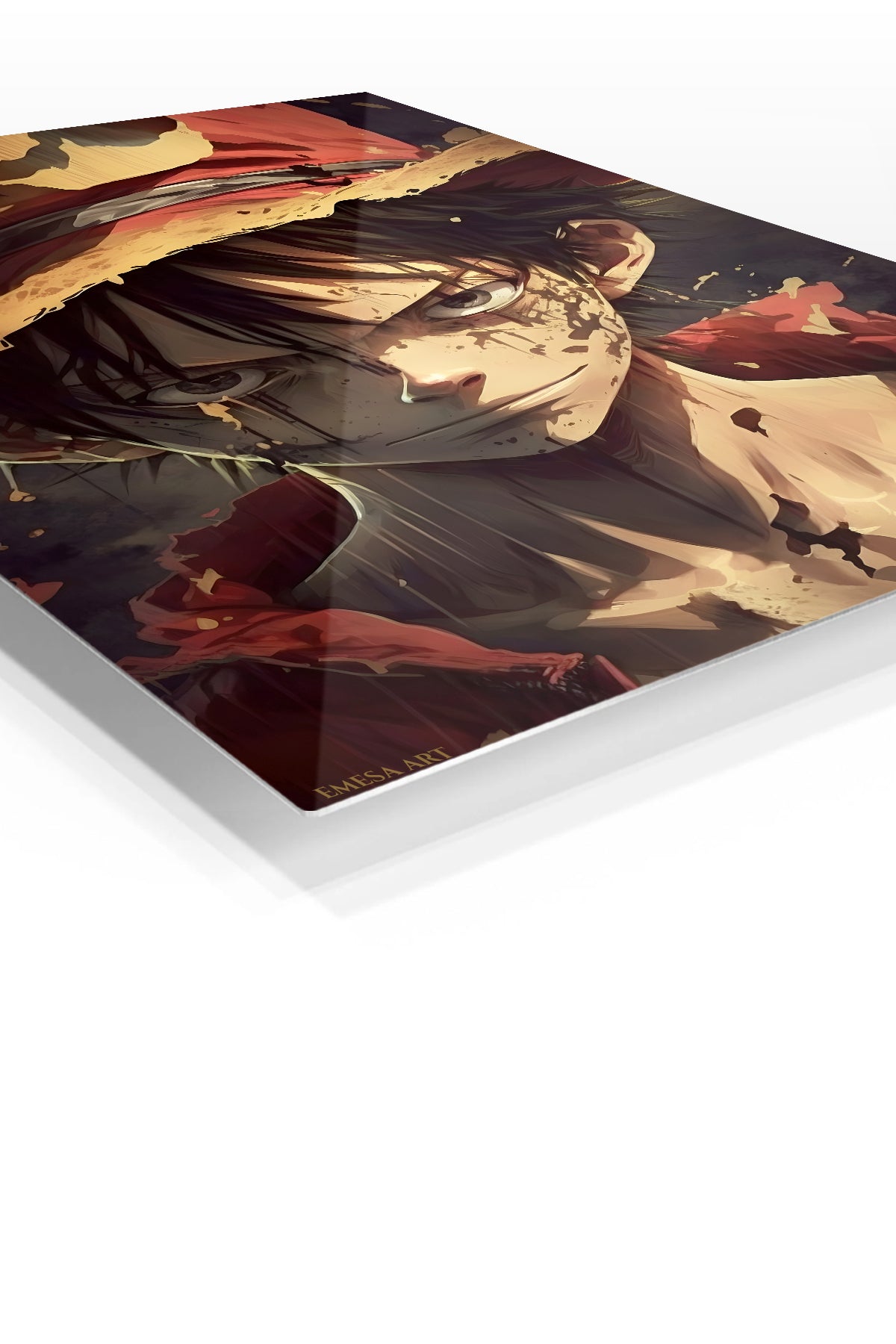 Weathered Straw Hat Adventurer premium metal wall art Ã¢â‚¬â€œ angled view